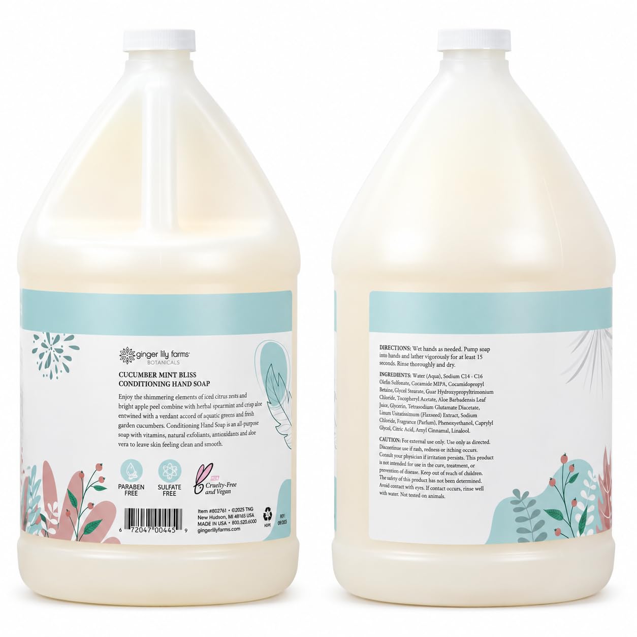 Ginger Lily Farms label close-up highlighting ingredients and cruelty-free badge