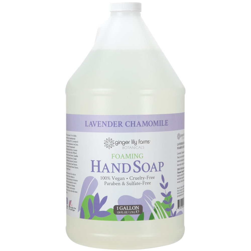 Ginger Lily Farms front label showing Lavender Chamomile scent and refill size benefit