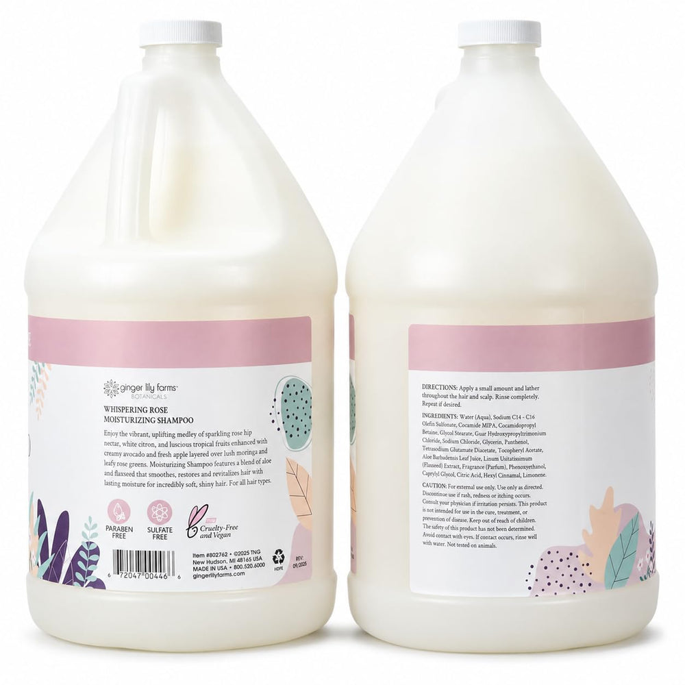 Ginger Lily Farms shampoo being dispensed into hand for easy salon use