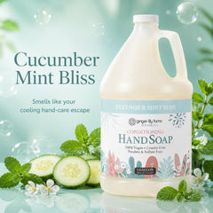 Ginger Lily Farms being poured into a pump dispenser for easy refills