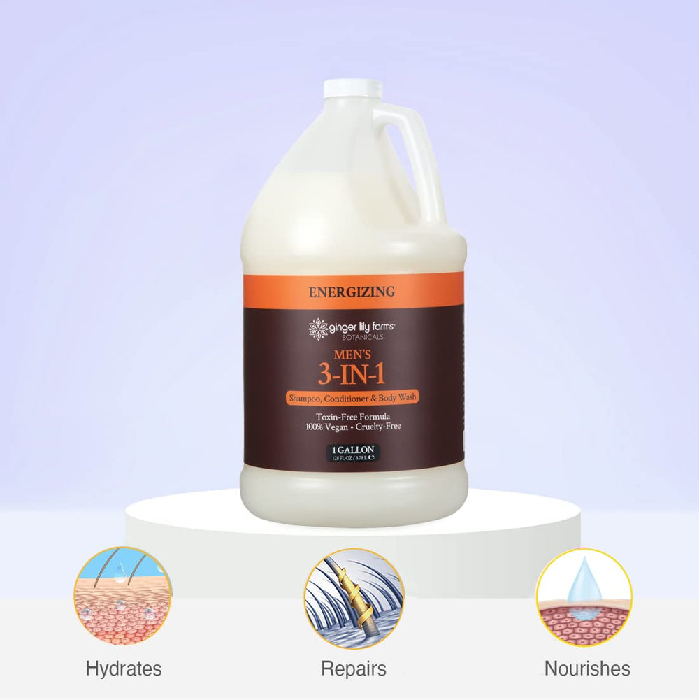 Ginger Lily Farms gallon next to common items to show size and value