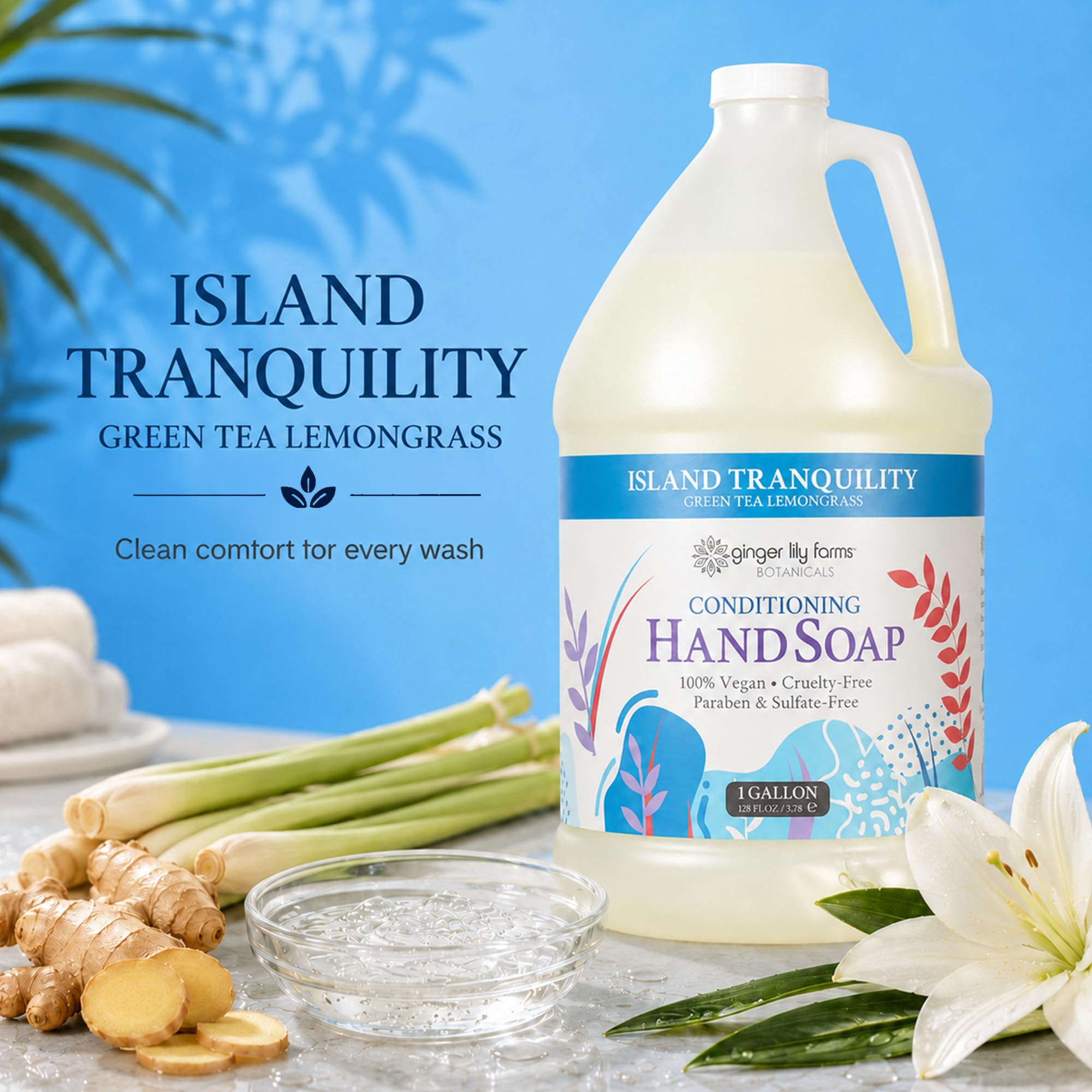 Ginger Lily Farms pouring soap into dispenser for refill efficiency and savings