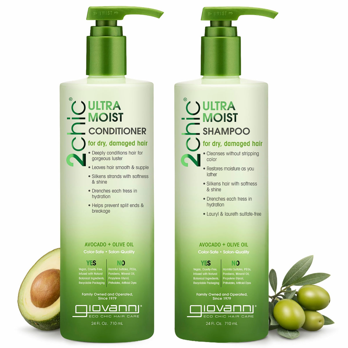 GIOVANNI front packaging showing the 2Chic shampoo and conditioner benefits