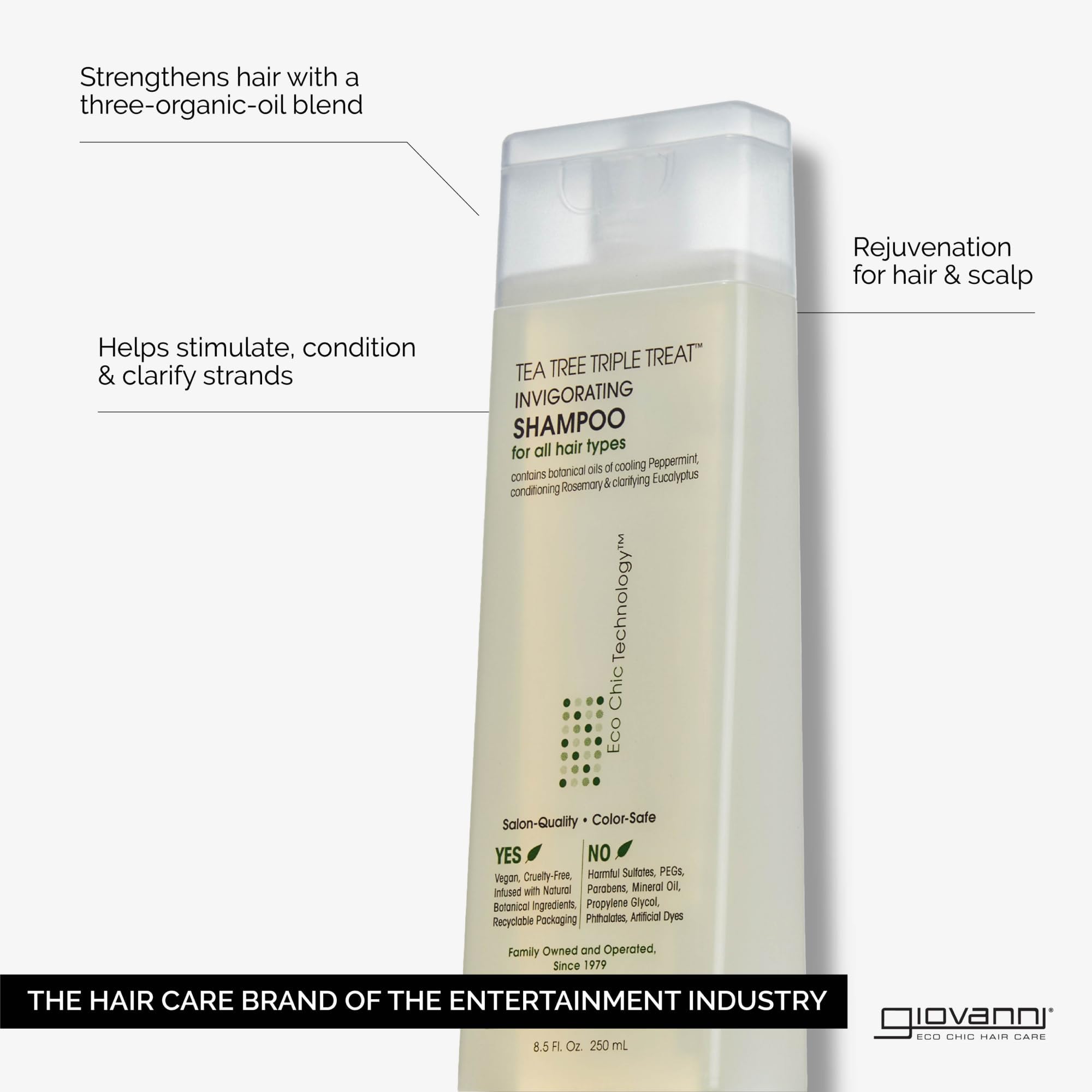 GIOVANNI back label with ingredients and recyclable packaging details benefit