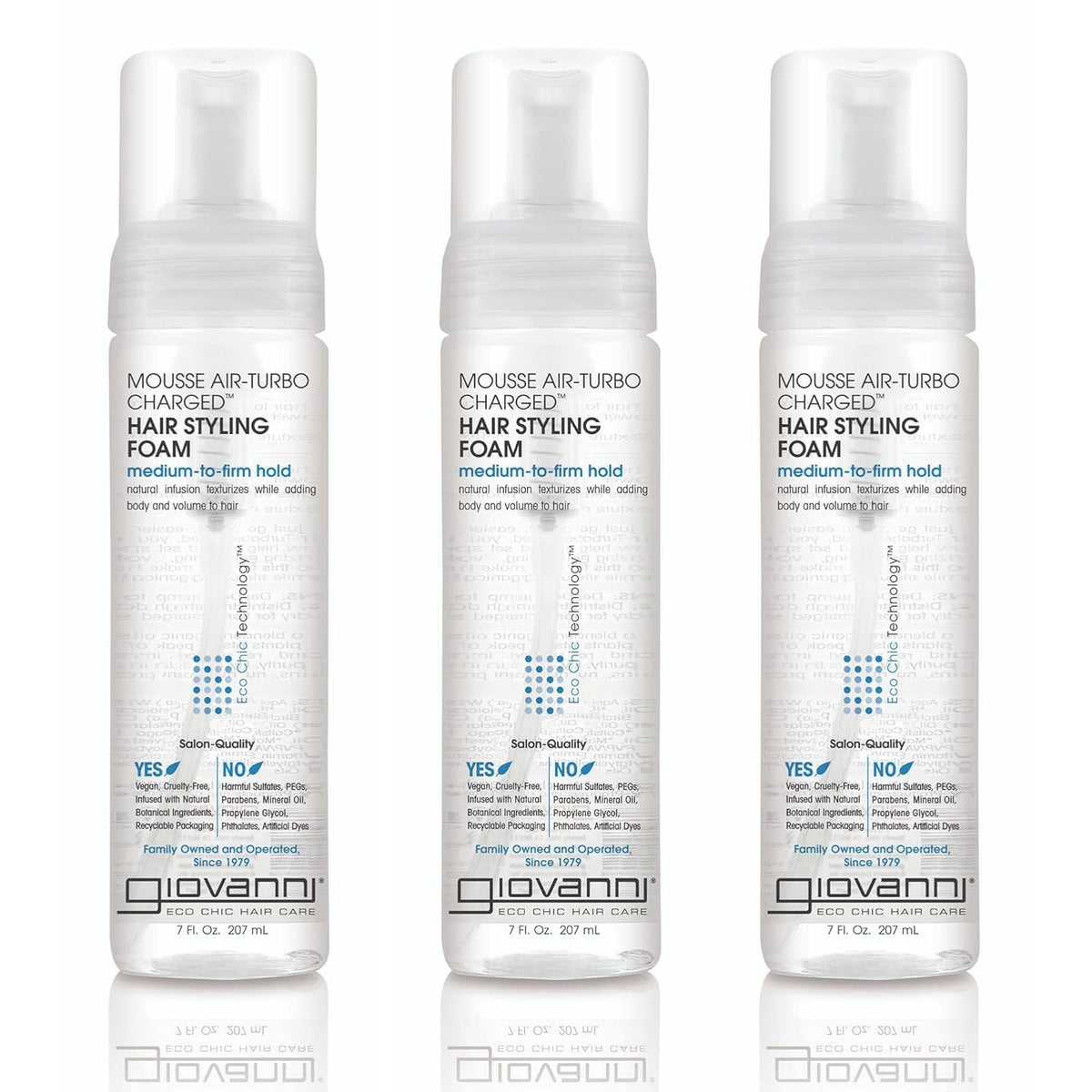 GIOVANNI front packaging showing 7 oz mousse and firm hold benefit