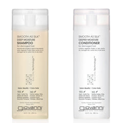giovanni front packaging showing the shampoo and conditioner and eco benefits