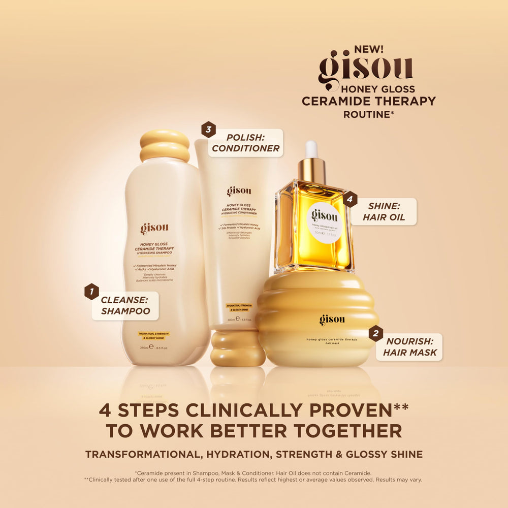 Gisou jar next to hand showing 7.8 fl oz scale and practical size