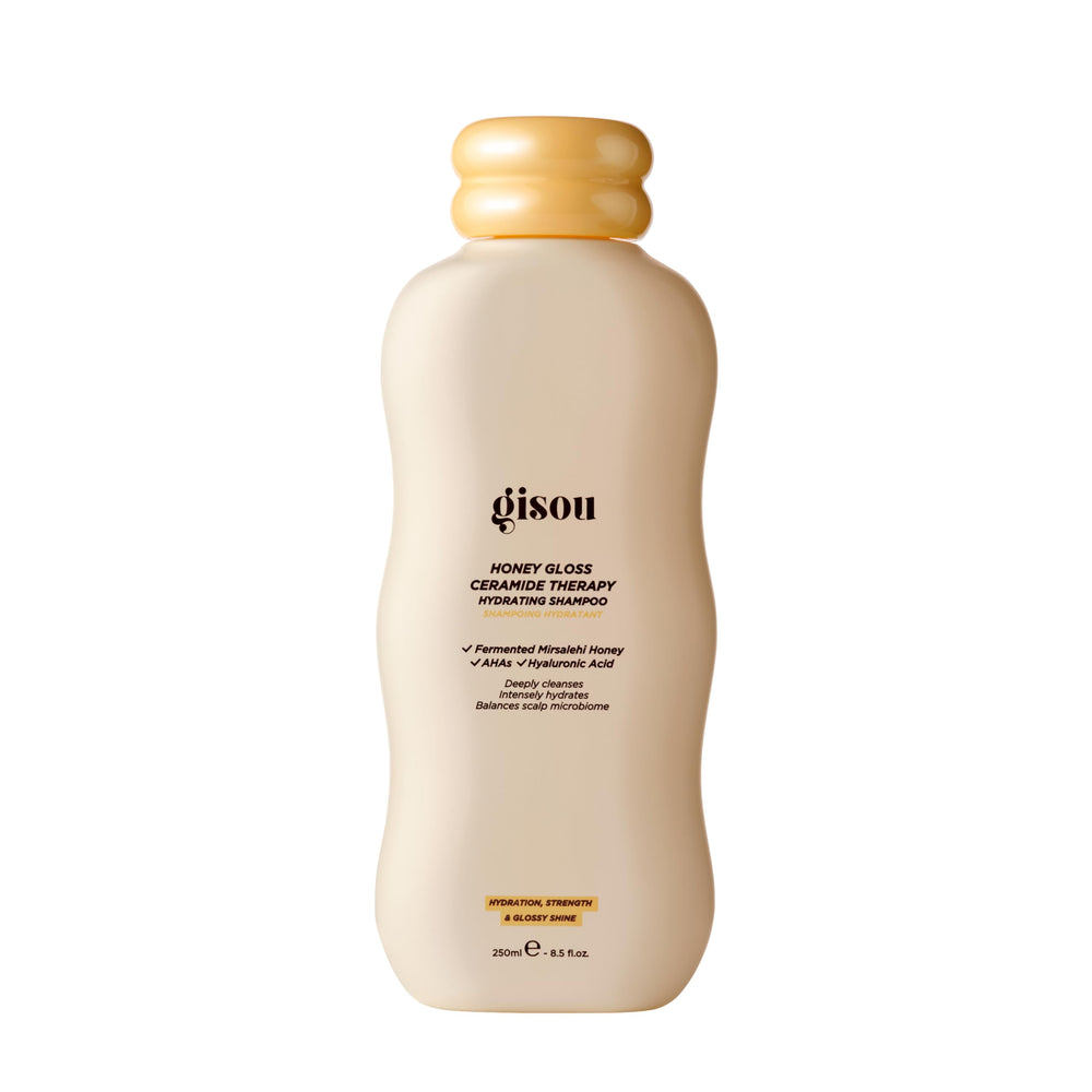 Gisou front bottle showing product label and glossy finish benefit