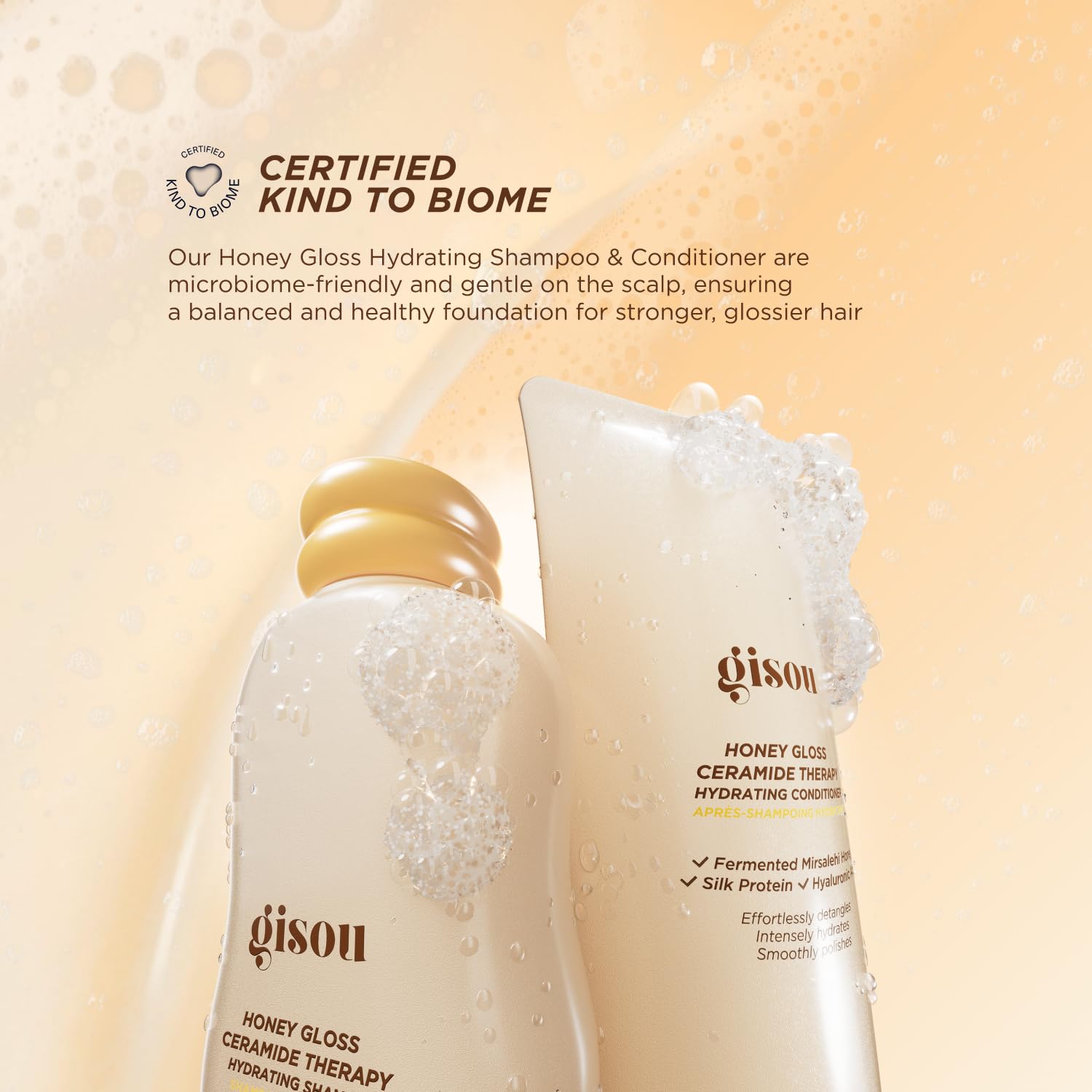 Gisou honey jar ingredient shot emphasizing Mirsalehi Honey nourishment benefits