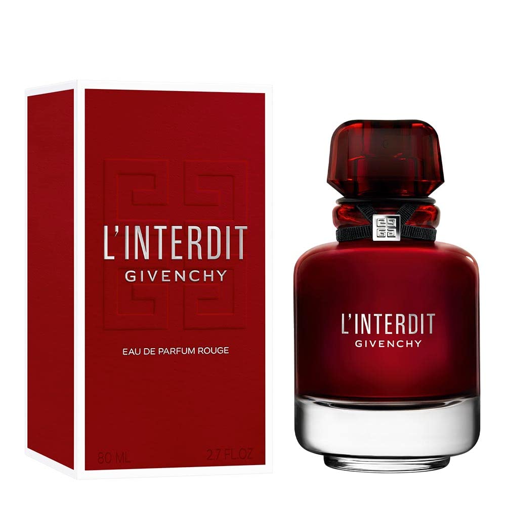 Givenchy L'Interdit Rouge side profile revealing bottle silhouette and luxury