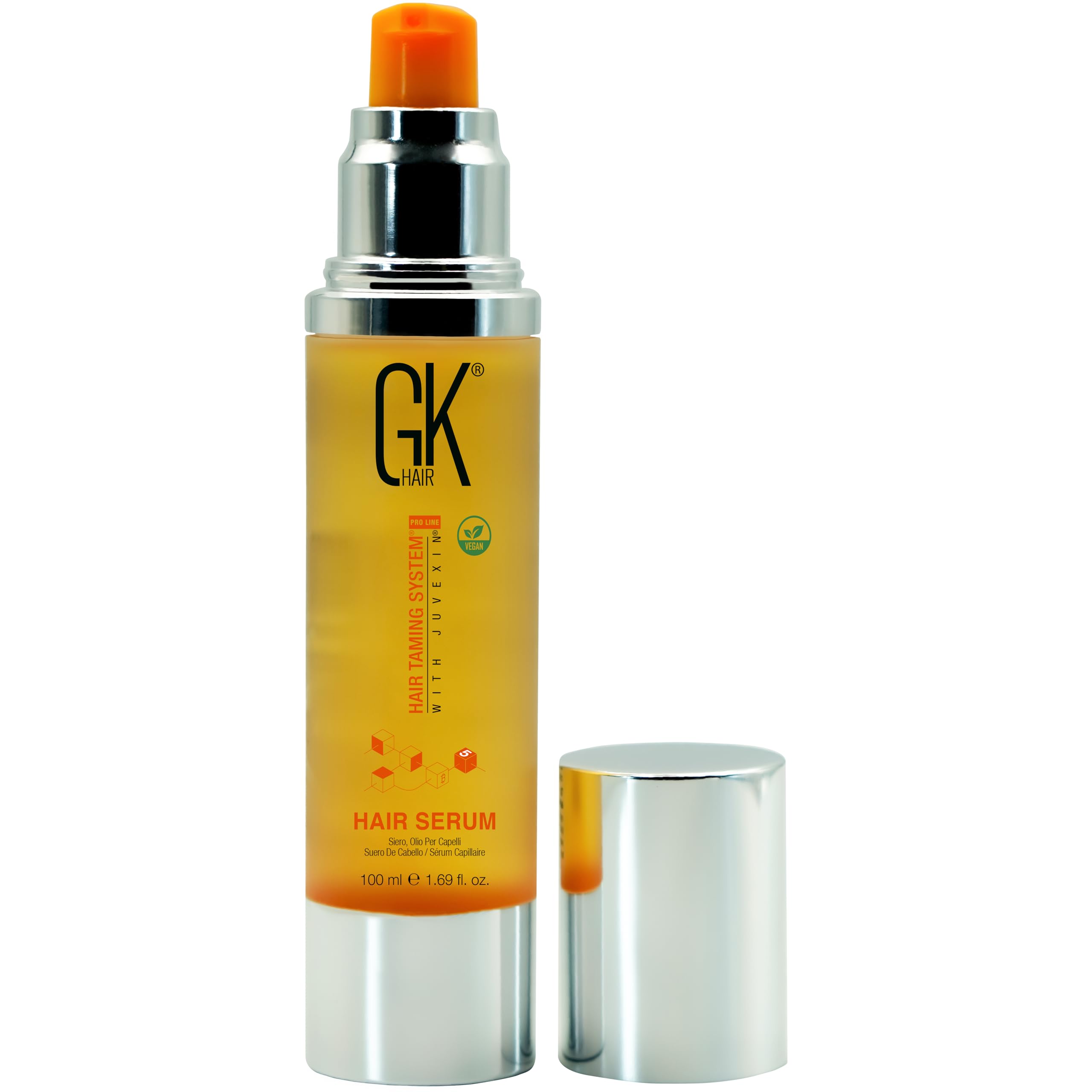 GK HAIR front packaging showing bottle and benefit of smoothing frizz