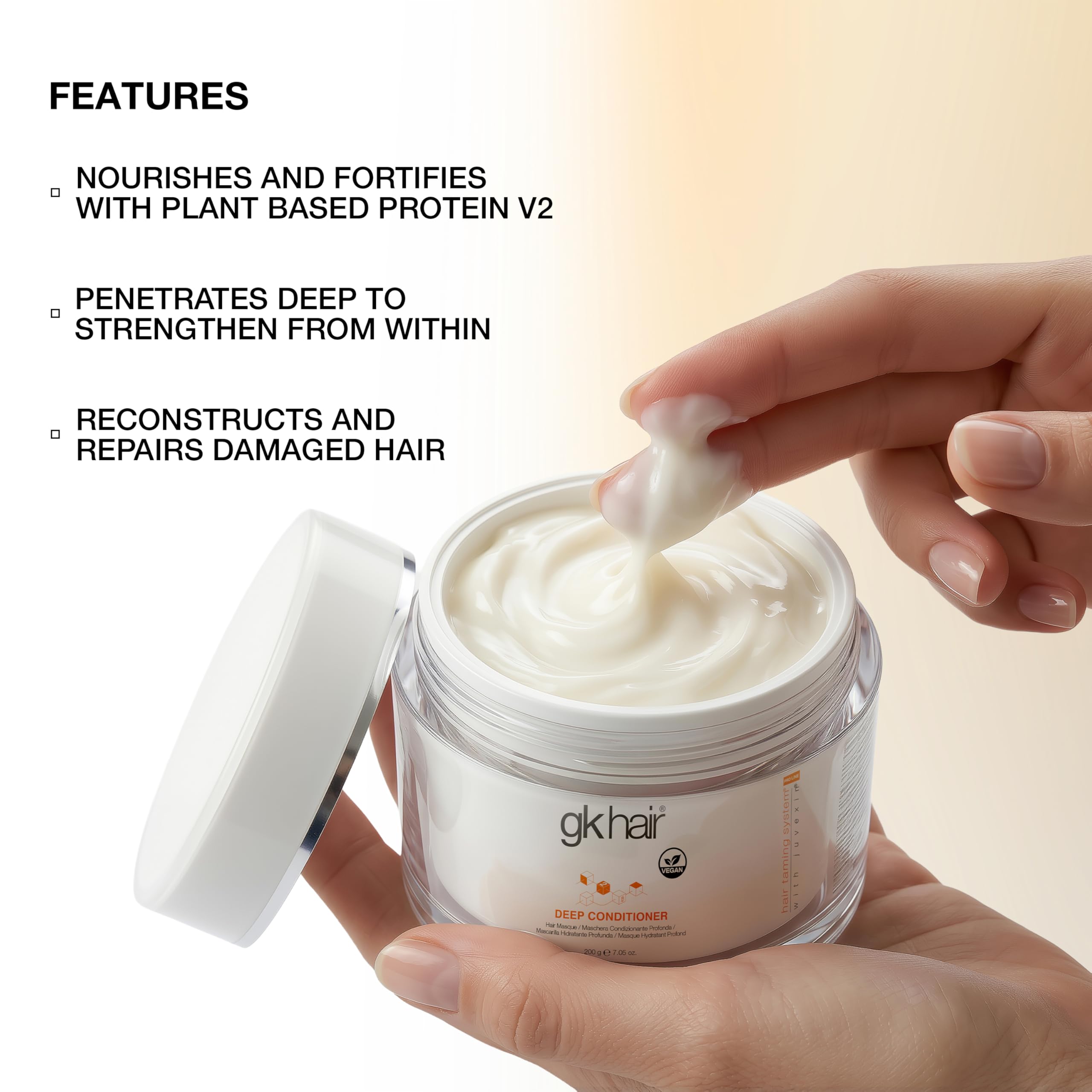 GK HAIR ingredients label close-up highlighting jojoba oil