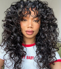 GKtineke front view curly wig showing full bangs and voluminous shape for instant style