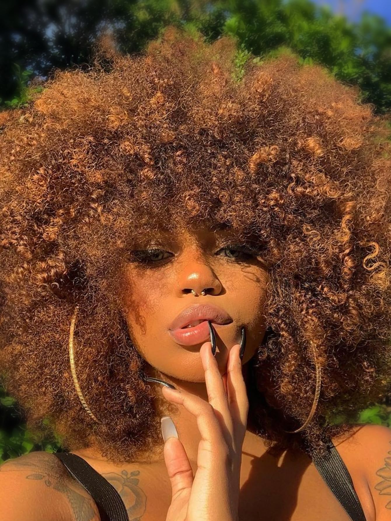 GKtineke front view mixed brown afro wig showing natural volume and instant style