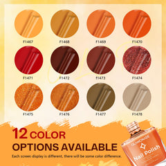 Glamonade swatches on fan display illustrating pumpkin orange to deep burgundy