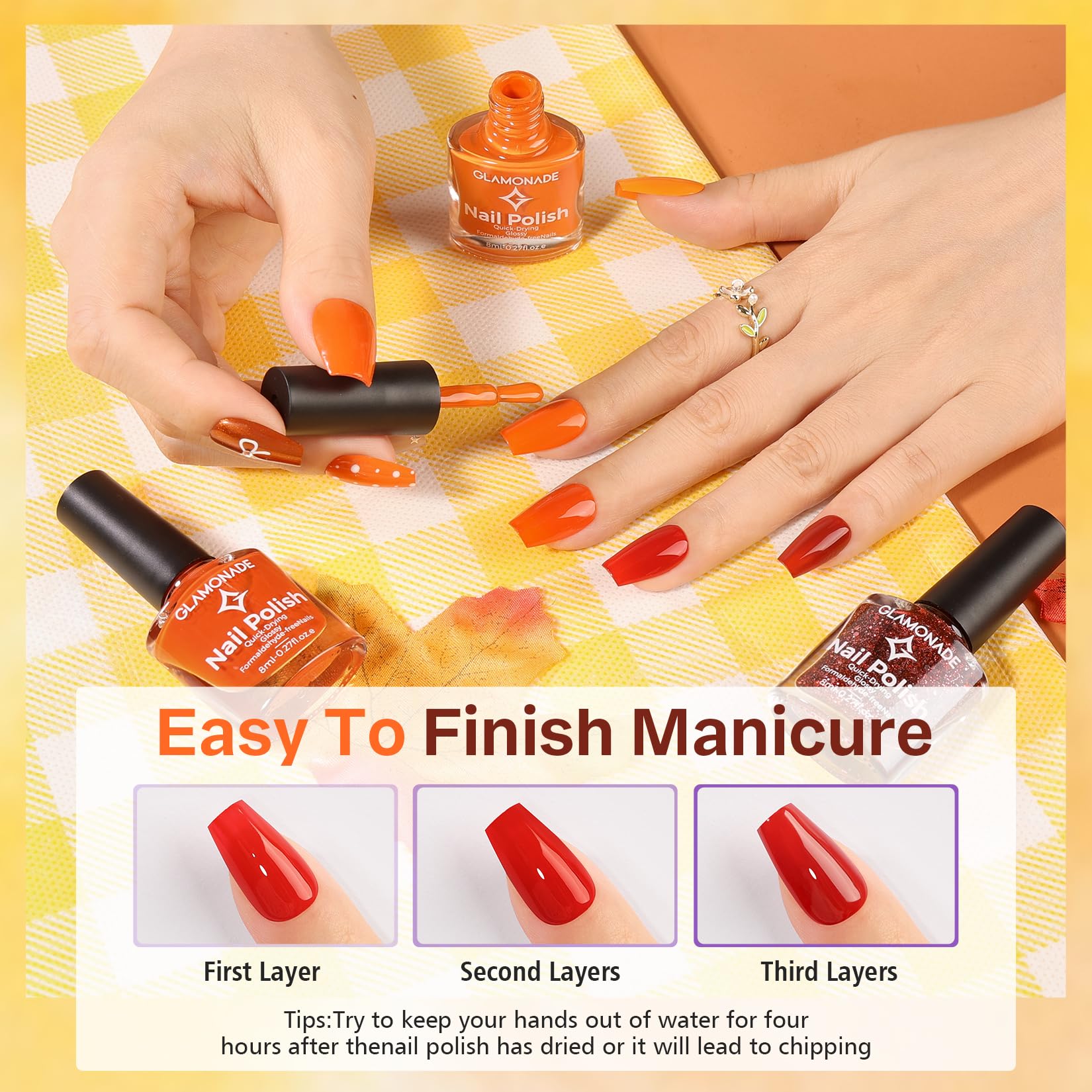 Glamonade hand model with mixed autumn shades demonstrating wearable seasonal looks