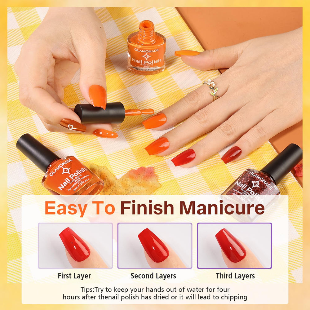 Glamonade hand model with mixed autumn shades demonstrating wearable seasonal looks
