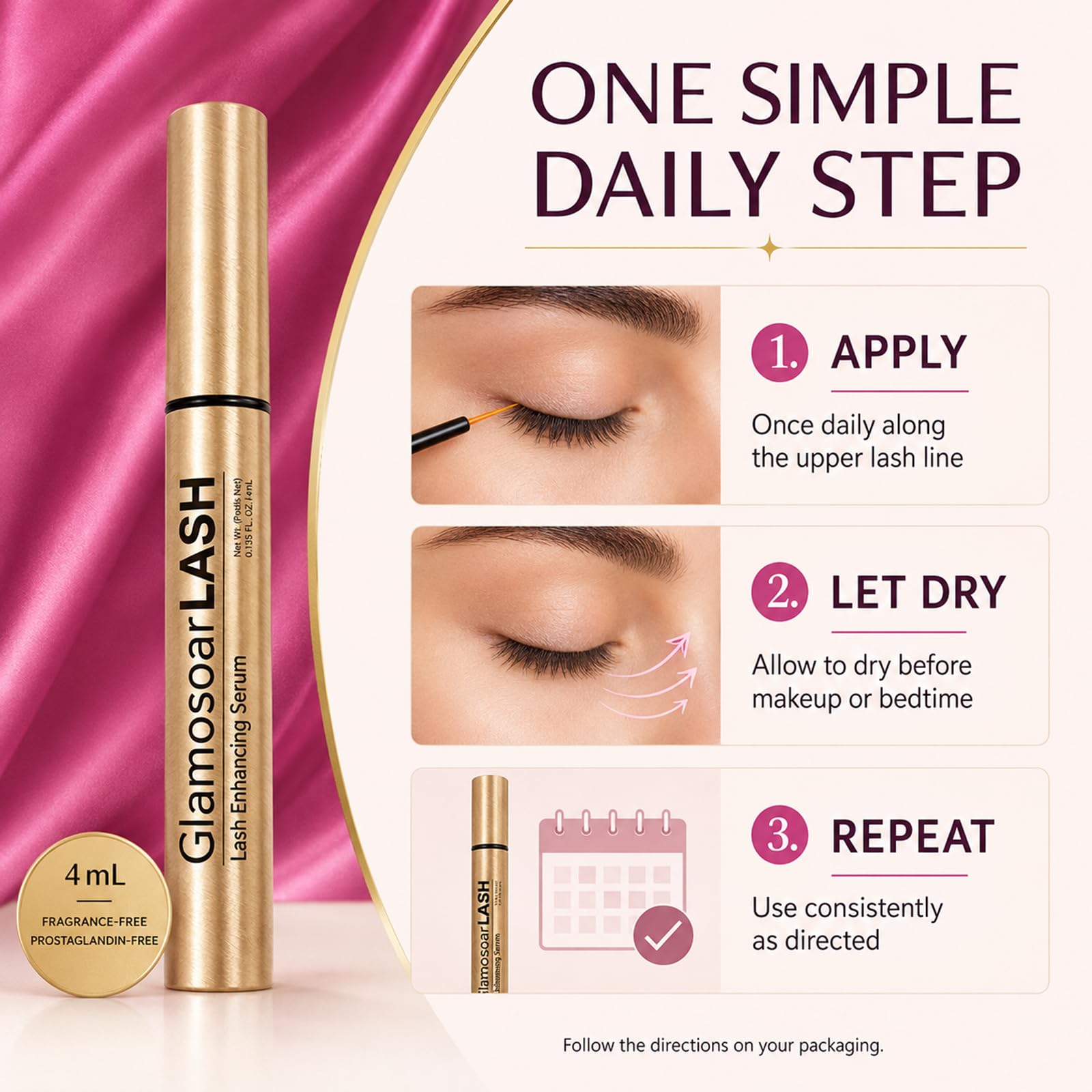 glamosoar before and after lashes, visible fuller-look benefit in photos