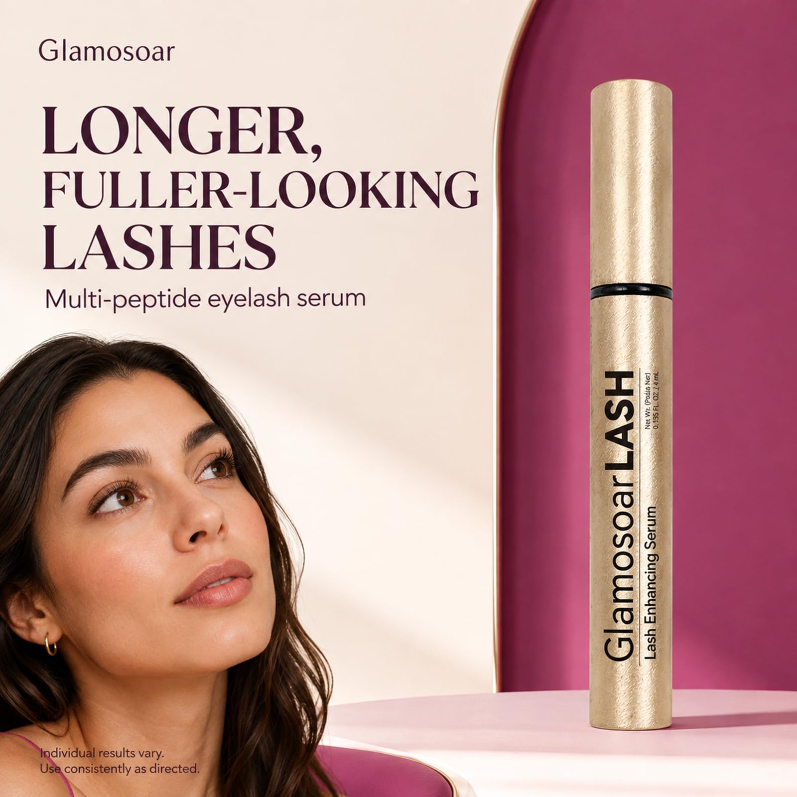 glamosoar brush applicator close-up, precise tip for targeted lash application