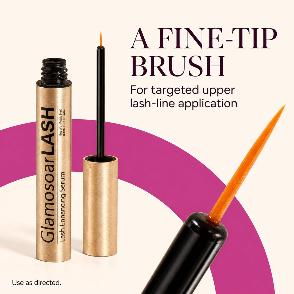 glamosoar applying serum to upper lash line, neat application for nightly routine