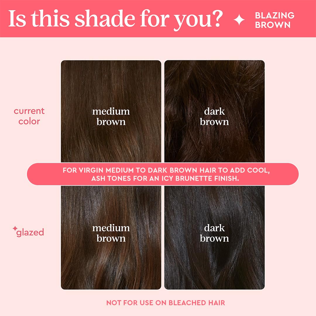 before and after on medium brown hair showing revived tone and improved gloss