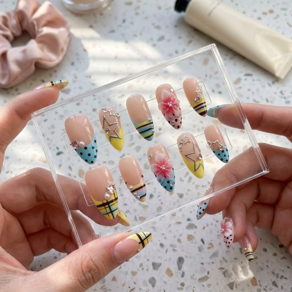 Gleamrain nails in hand to show medium almond size and comfortable fit