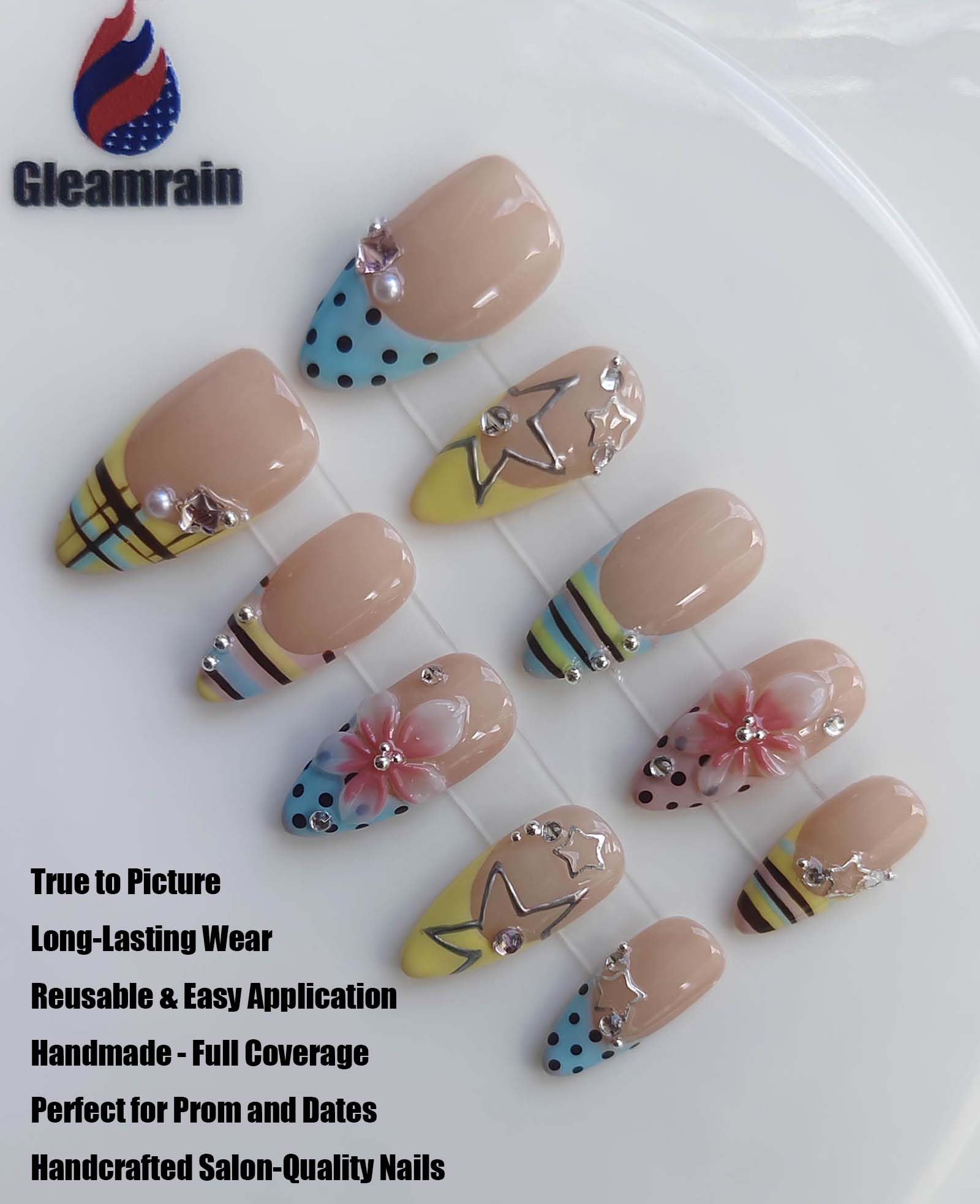 Gleamrain texture closeup of 3D flowers and glossy finish for durable shine