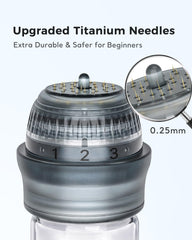 Glemme close-up of titanium needles illustrating precision and safe shallow depth benefit