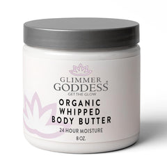 GLIMMER GODDESS jar front view showing unscented body butter for gentle hydration