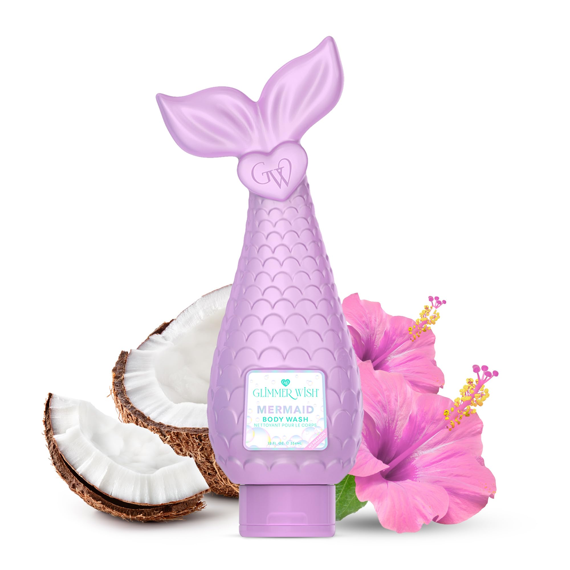 Glimmer Wish front packaging showing colorful mermaid design and kid-friendly bottle, fun bath appeal