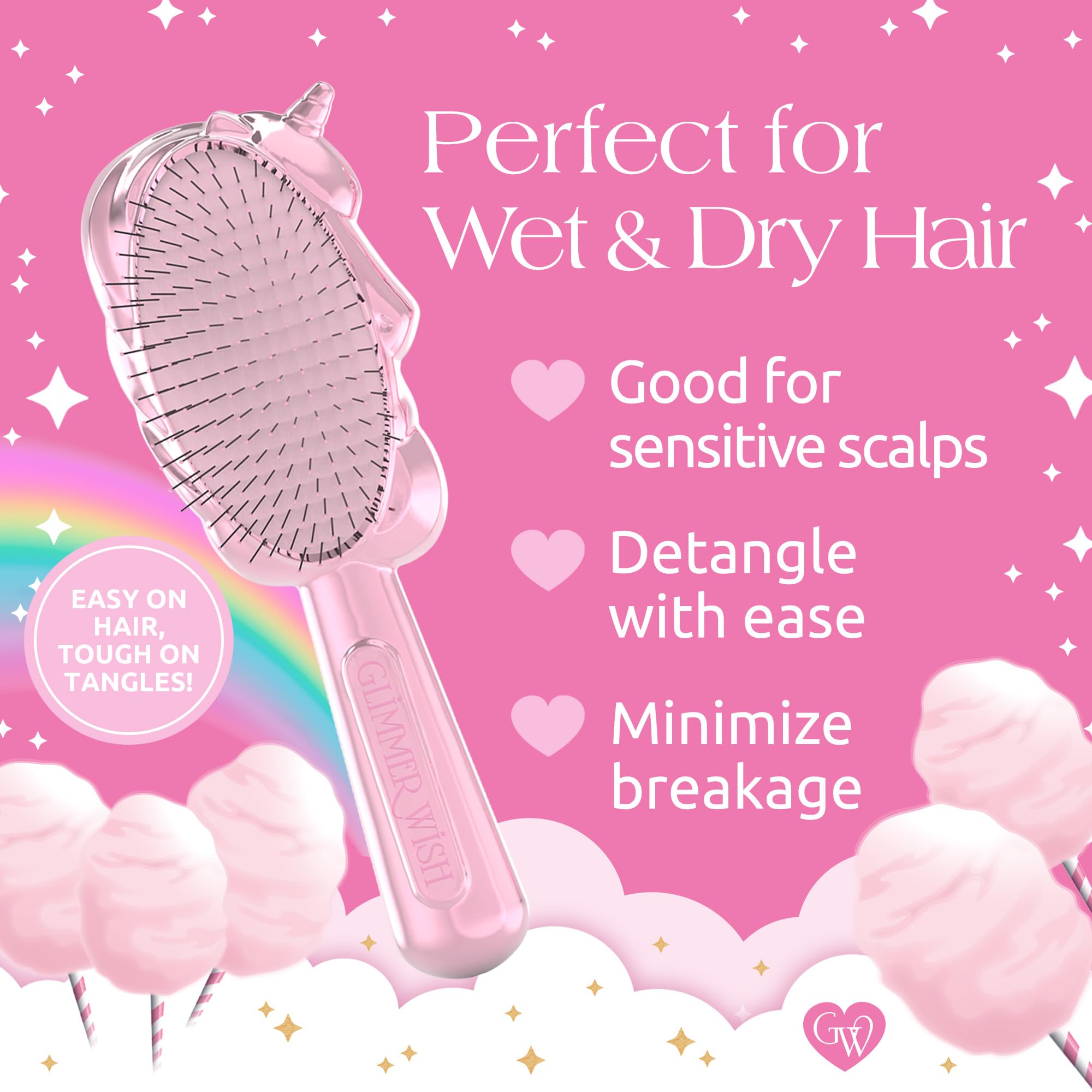 Glimmer Wish close-up of soft flexible bristles that detangle without pulling
