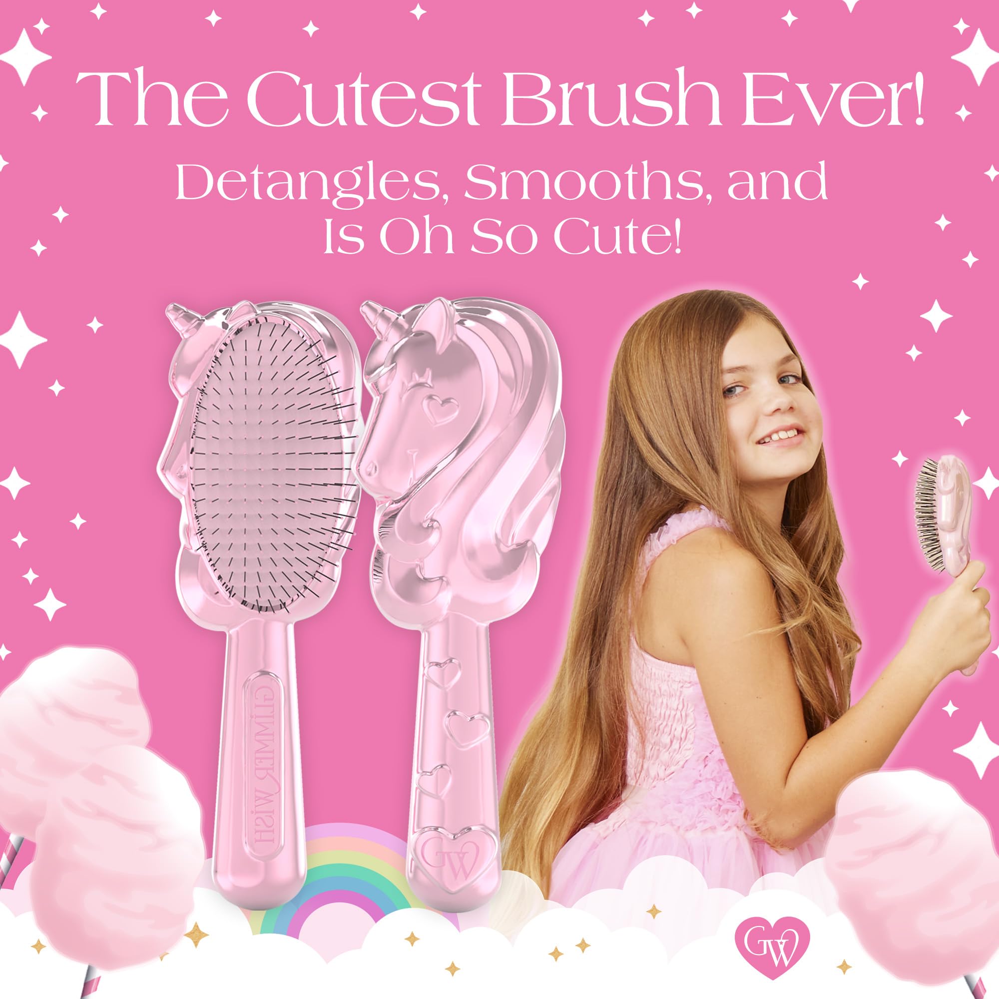 Glimmer Wish brushing wet hair demonstrating gentle detangling after bath
