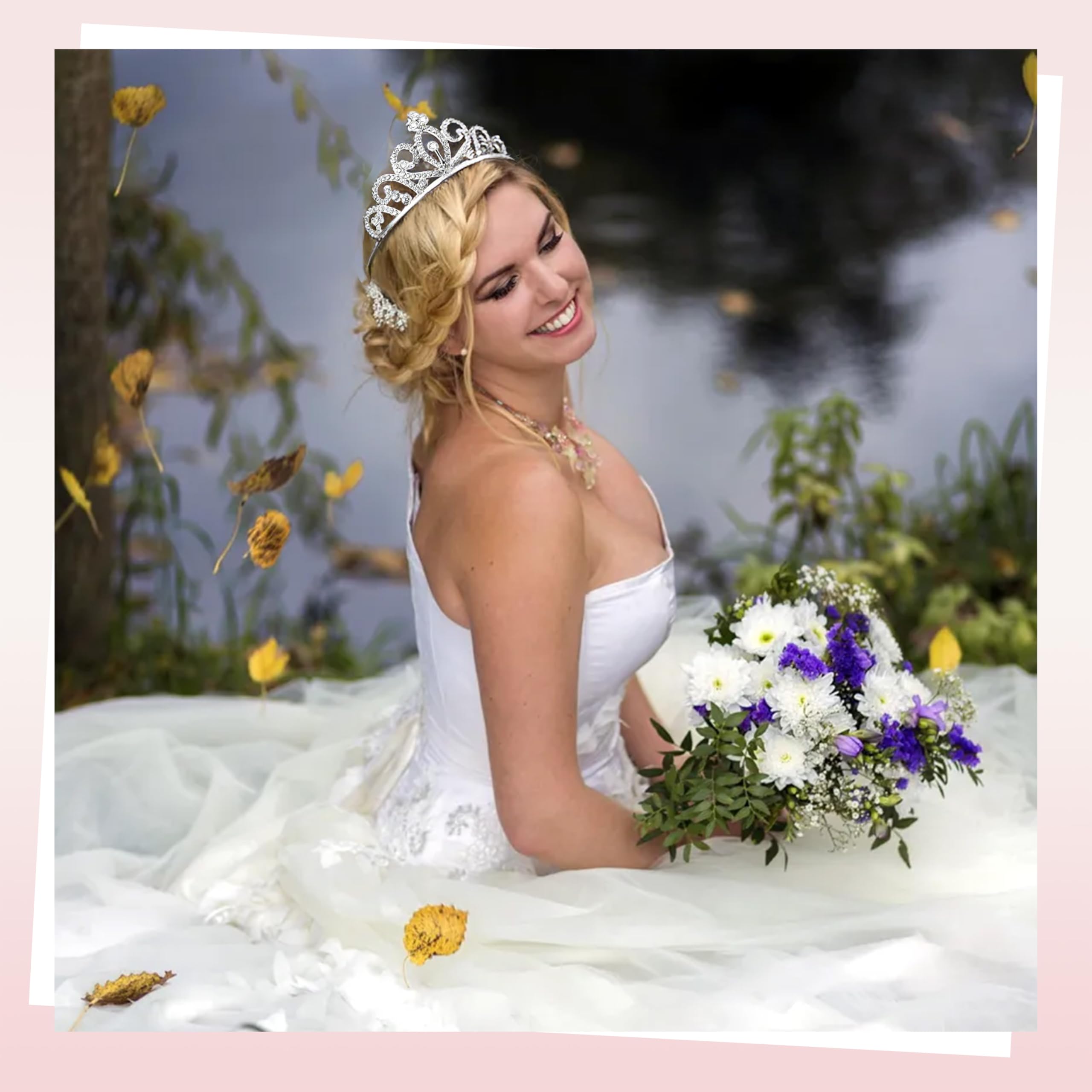GLITZJOY tiara on bride in wedding scene adding elegant shimmer