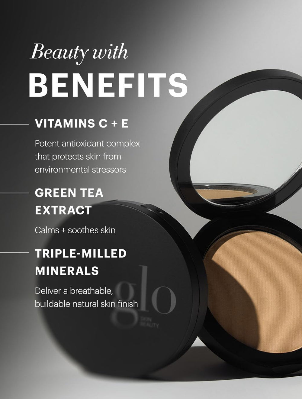 Glo Skin Beauty pressed base being applied with brush for buildable coverage benefit