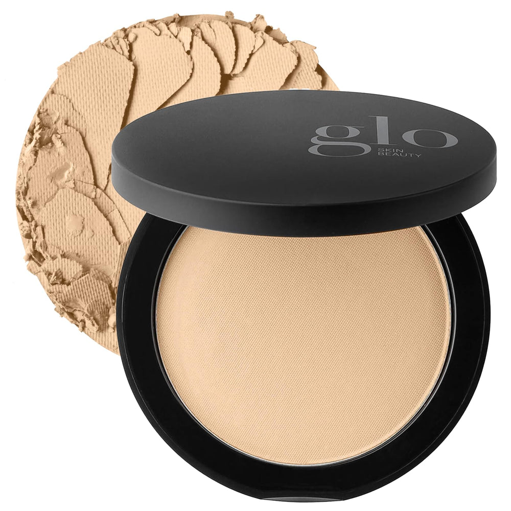 Glo Skin Beauty pressed base compact front view shows sleek packaging and portability