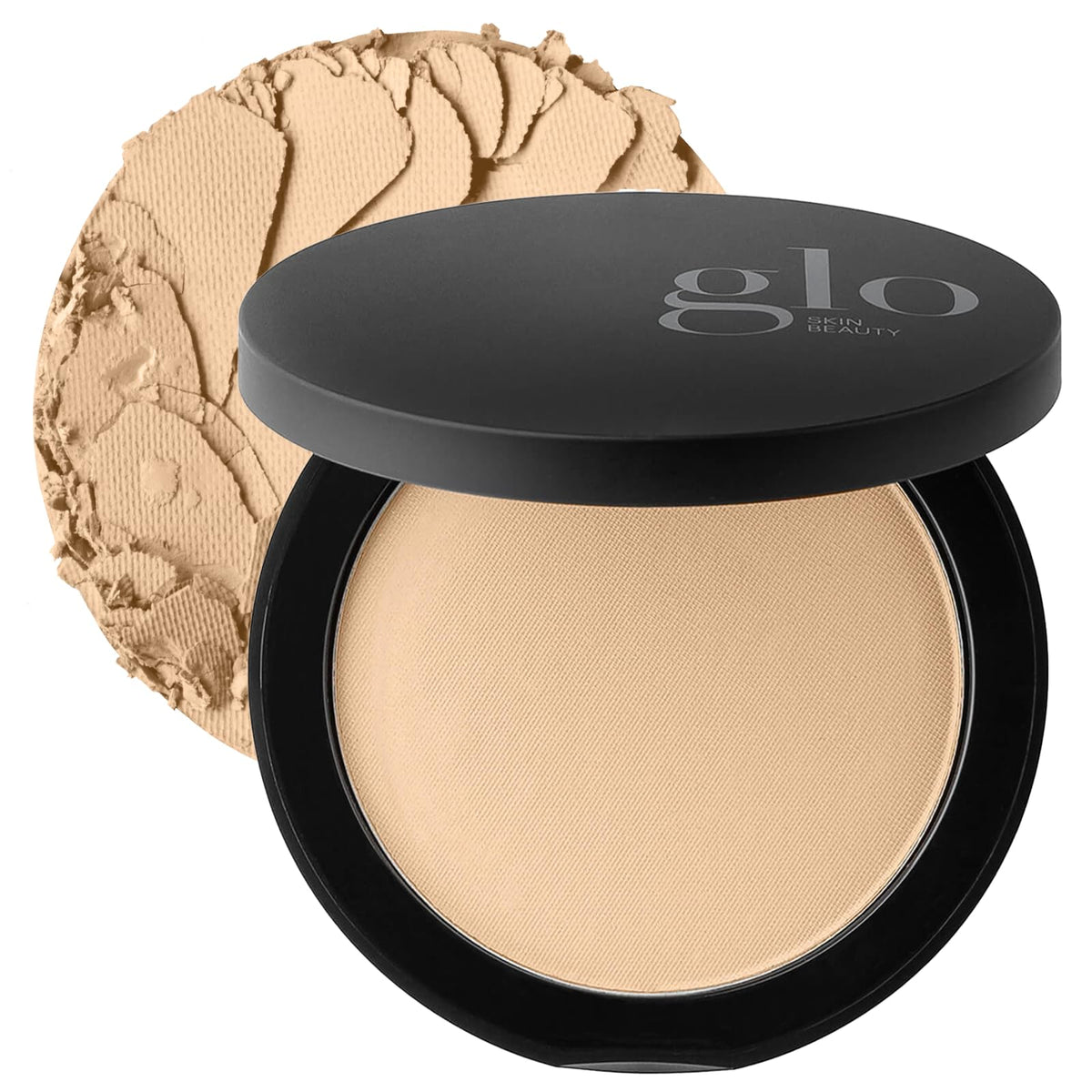 Glo Skin Beauty pressed base compact front view shows sleek packaging and portability