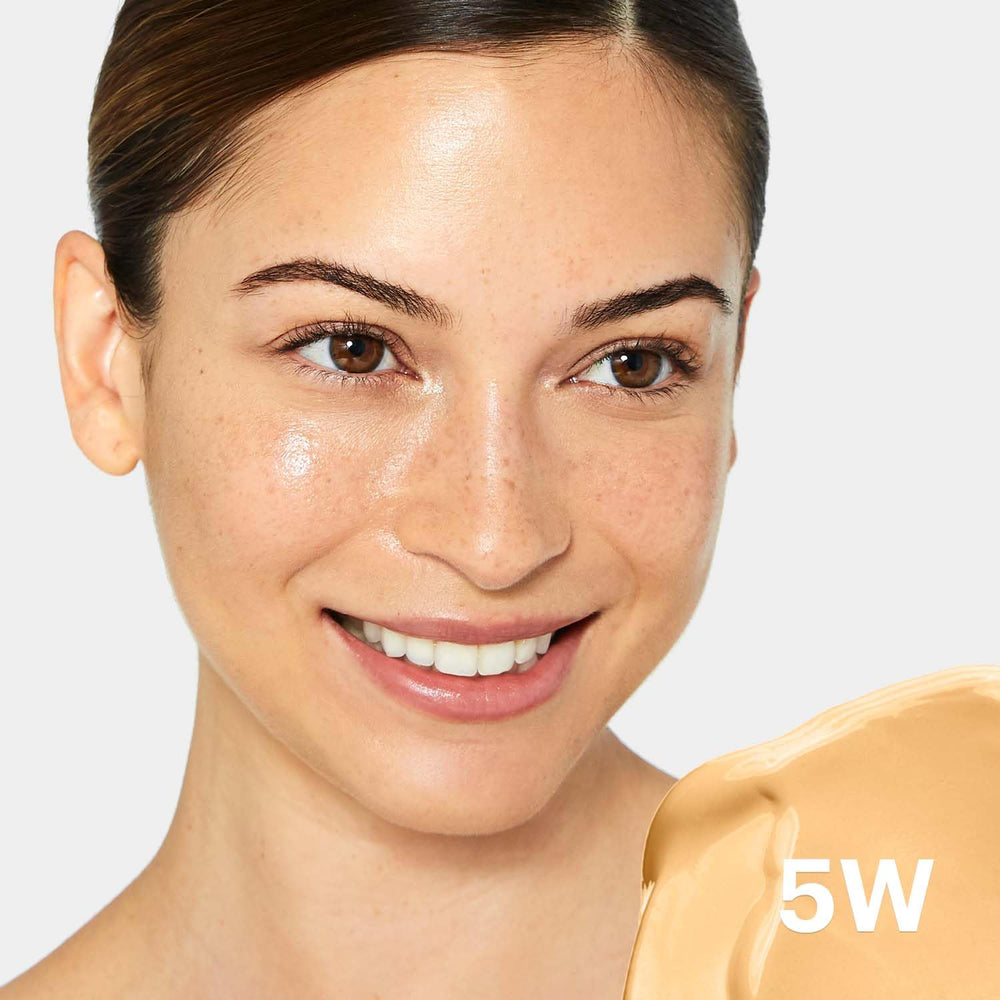 Glo Skin Beauty swatch on arm in 5W Medium showing warm-medium coverage