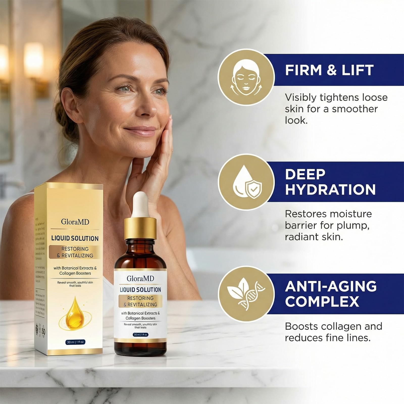 GLORAMD using serum on neck and jawline for firmer-looking skin