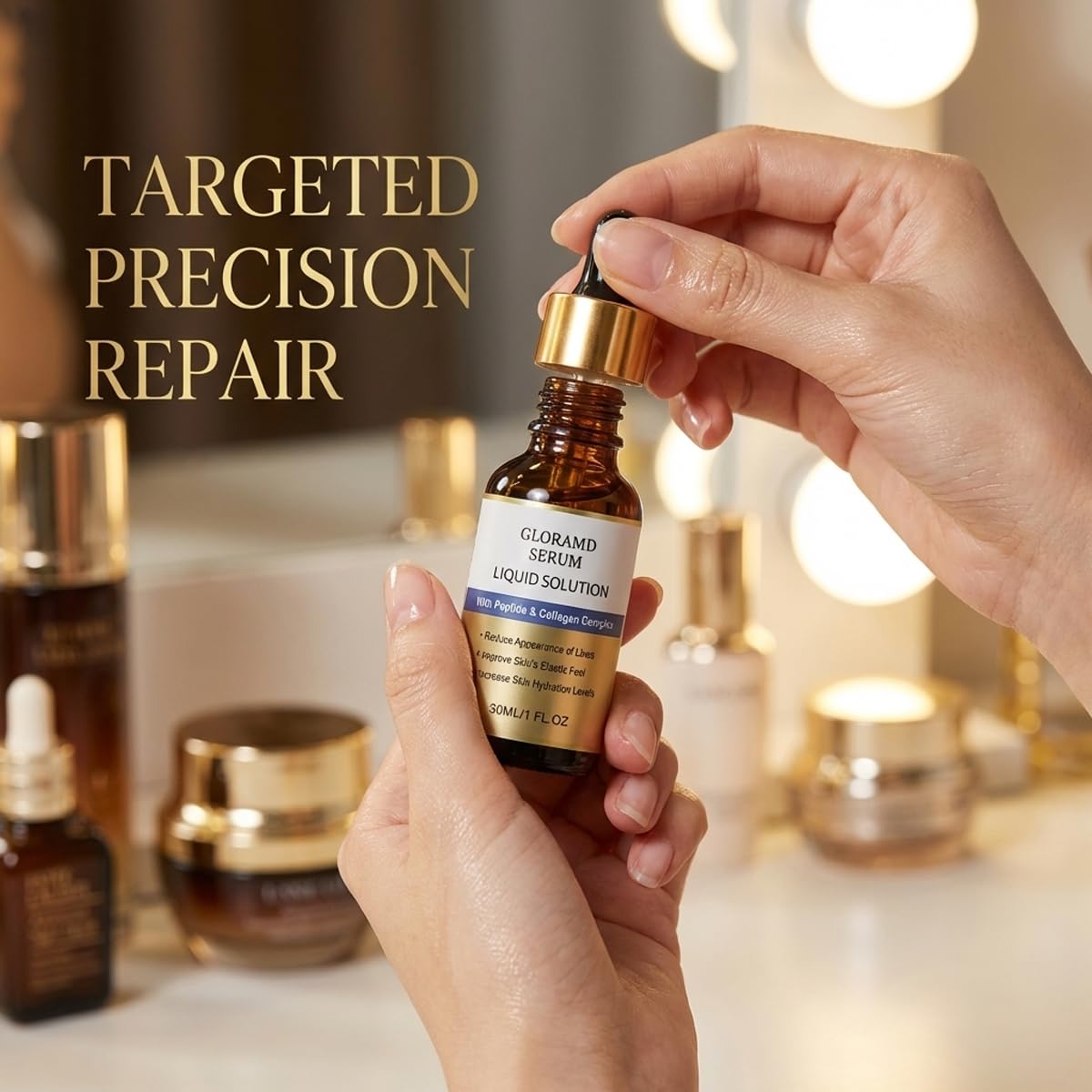 Gloramd Serum applied to neck and décolleté improving skin appearance