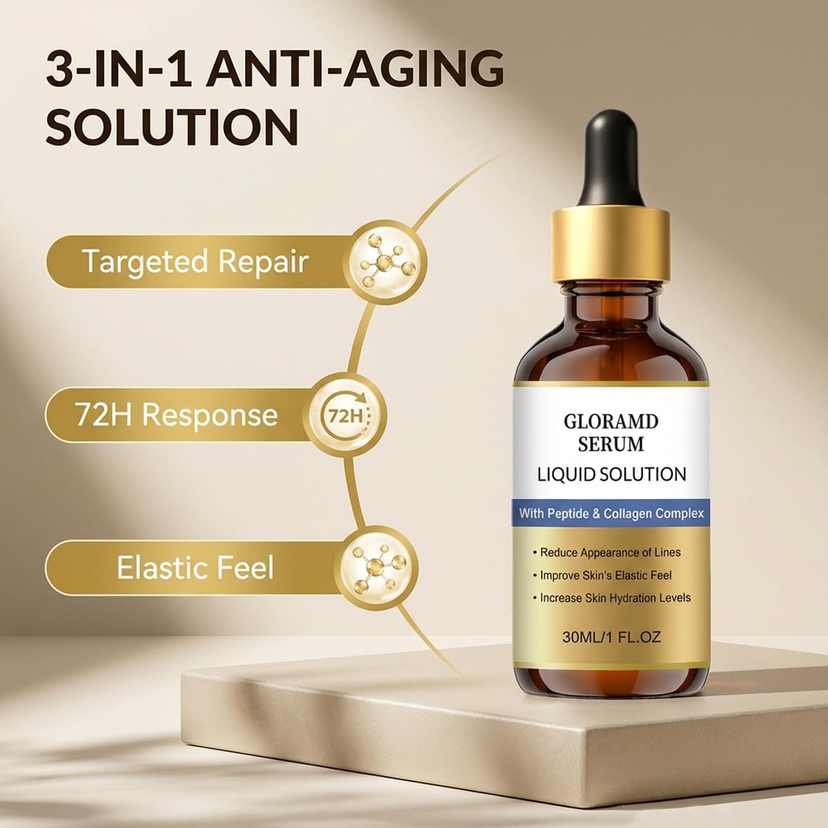 Gloramd Serum on bathroom counter in daily skincare routine setting