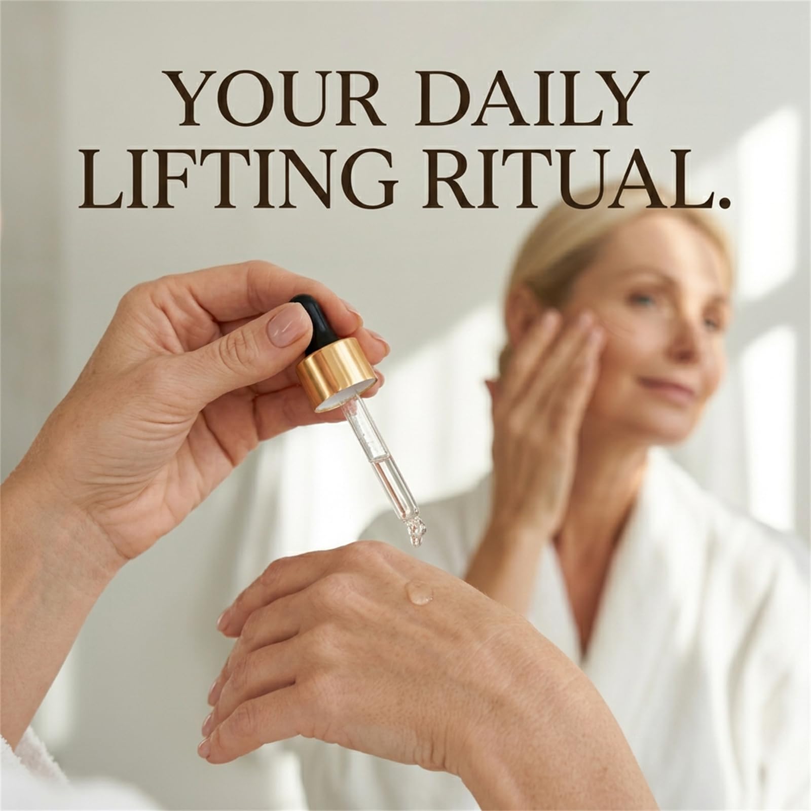 Gloramd Solution applied to neck demonstrating firming and smoothing effect
