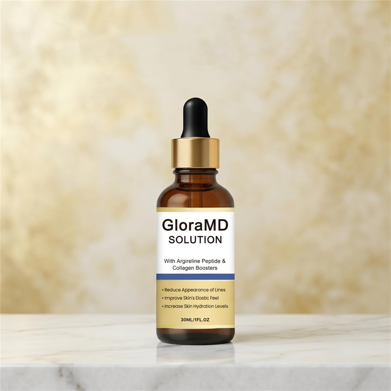 Gloramd Solution bottle in bathroom counter lifestyle suggesting daily routine ease