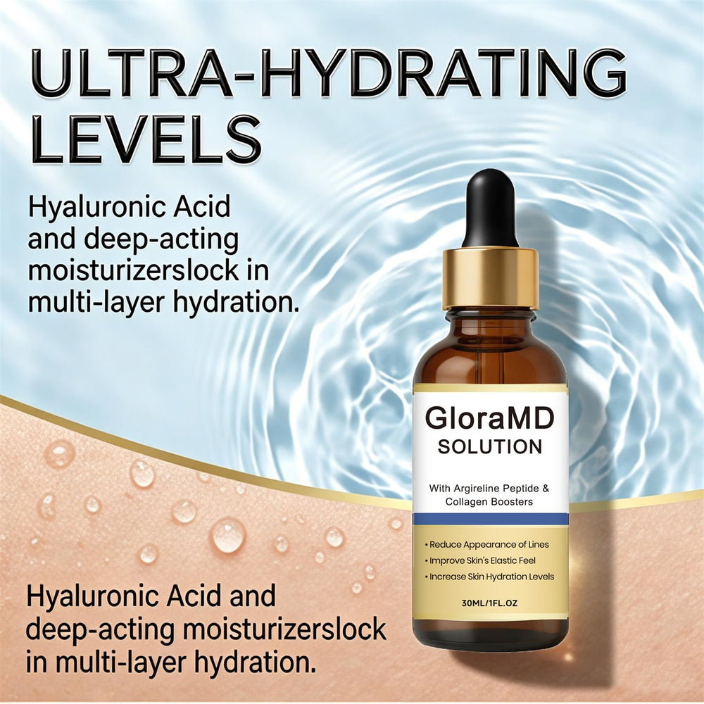 Gloramd Solution side label showing ingredient list and usage information benefit