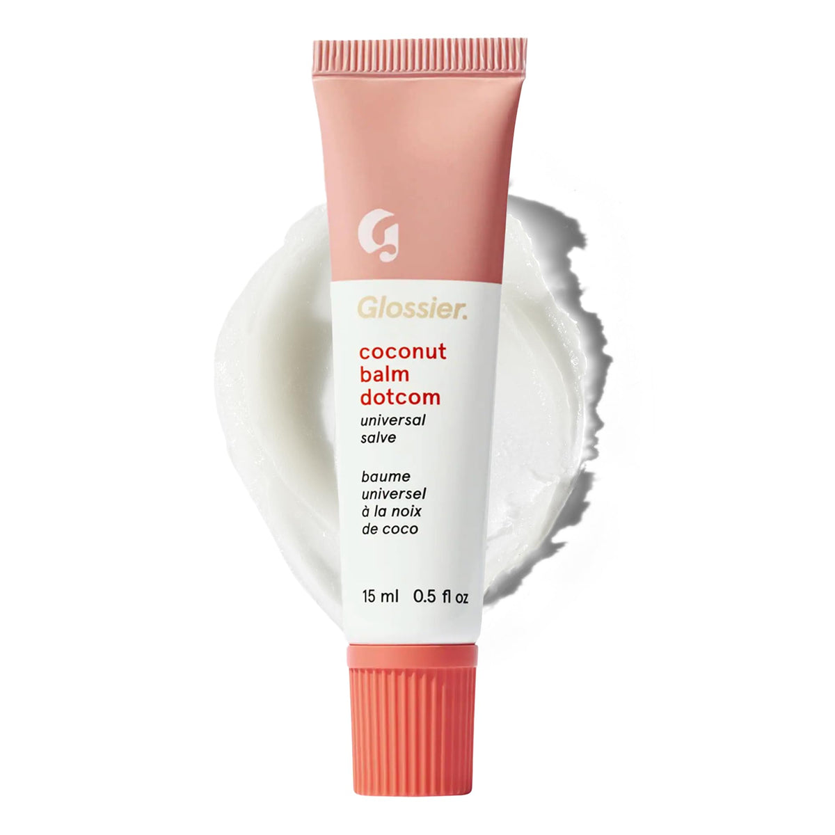 Glossier balm dotcom coconut front tube showing clean packaging and easy use