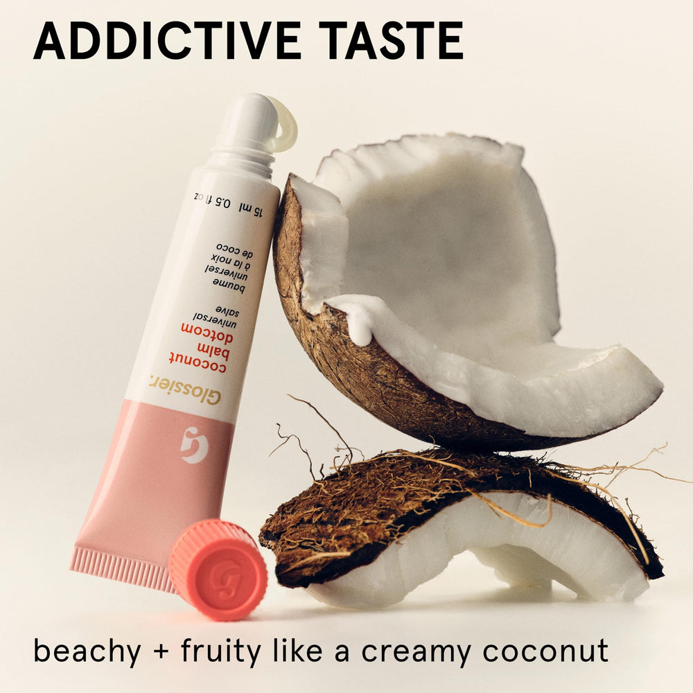 Glossier balm dotcom coconut ingredient close-up highlighting conditioning oils