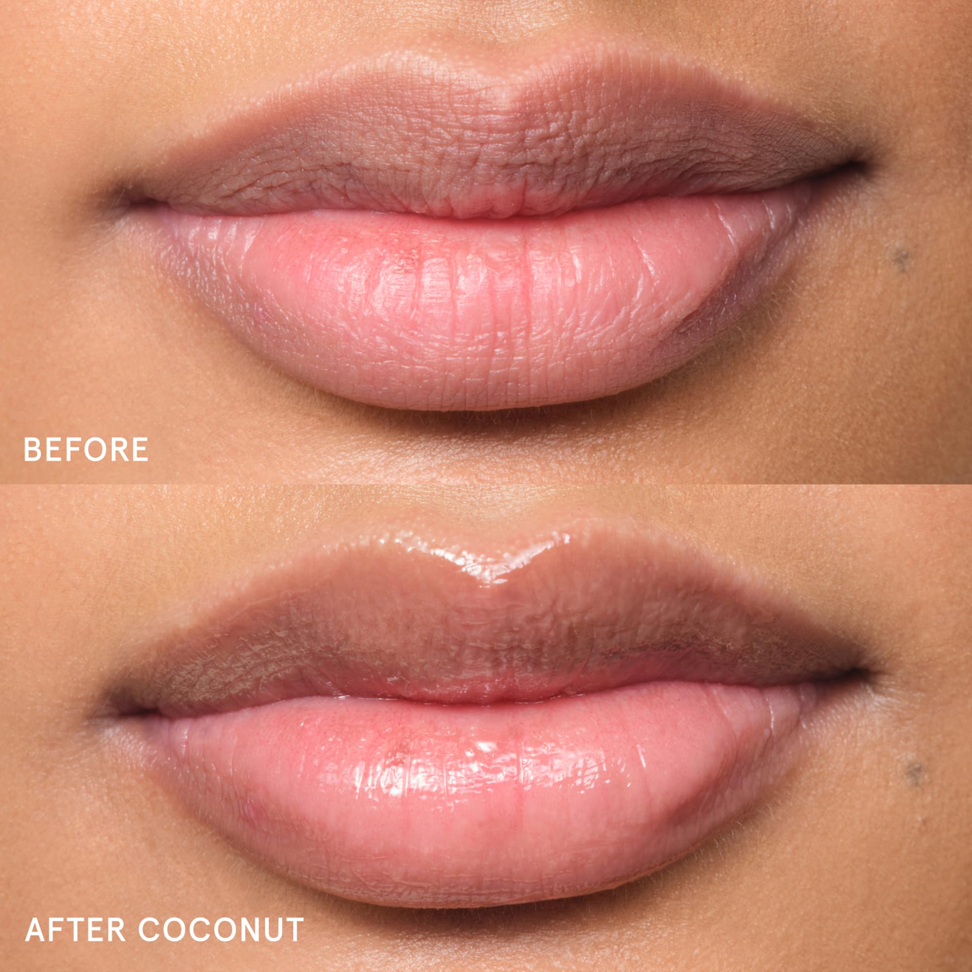Glossier balm dotcom coconut on lips application giving instant hydration