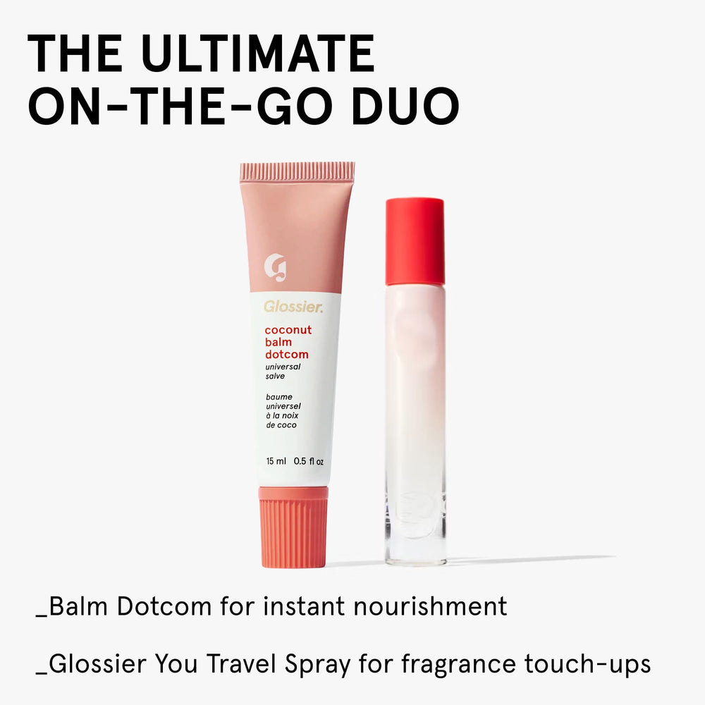 Glossier balm dotcom coconut packaging label showing clear untinted formula