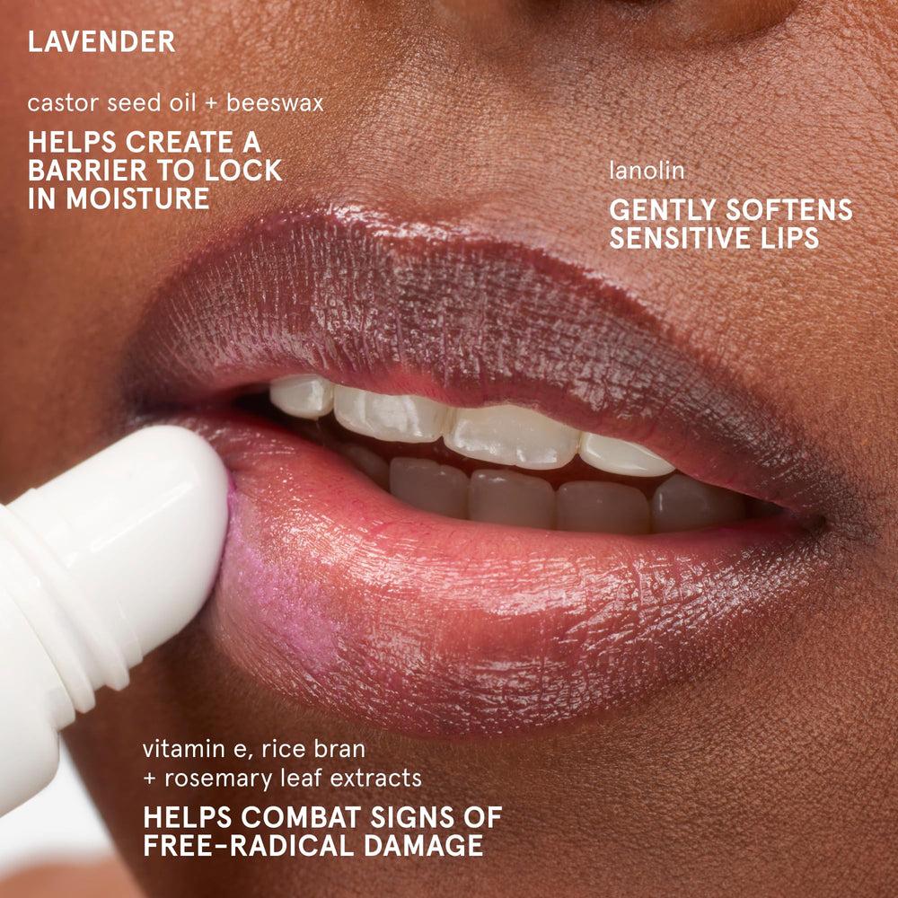Glossier Balm Dotcom on model lips showing subtle color and natural enhancement