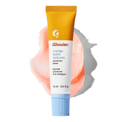 Glossier Balm Dotcom mango front tube showing compact portable design and hydration