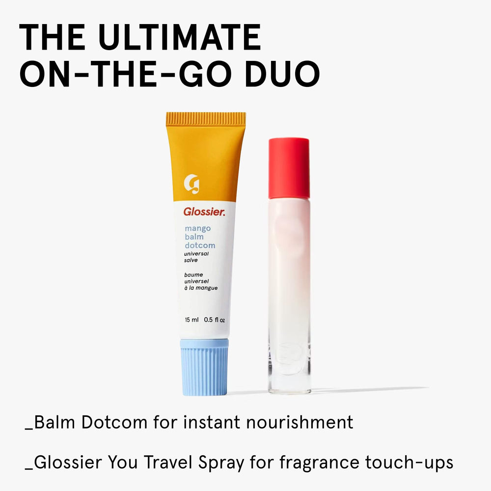 Glossier Balm Dotcom mango on nightstand showing overnight repair and bedtime routine
